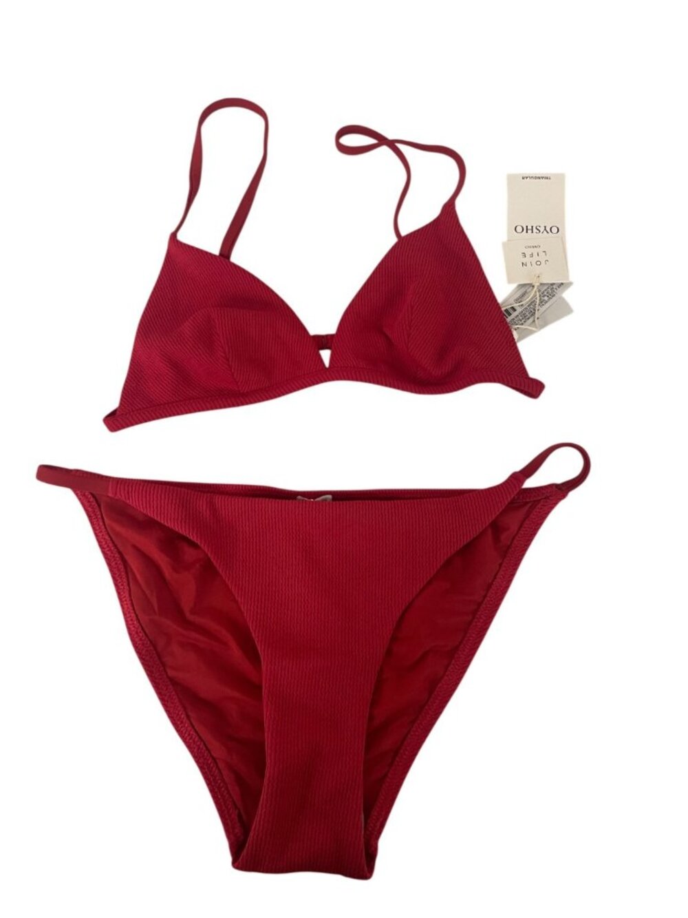 Oysho Womens Bikini 2 Piece Swimsuit Medium Red Ribbed Textured 0734/878 NWT